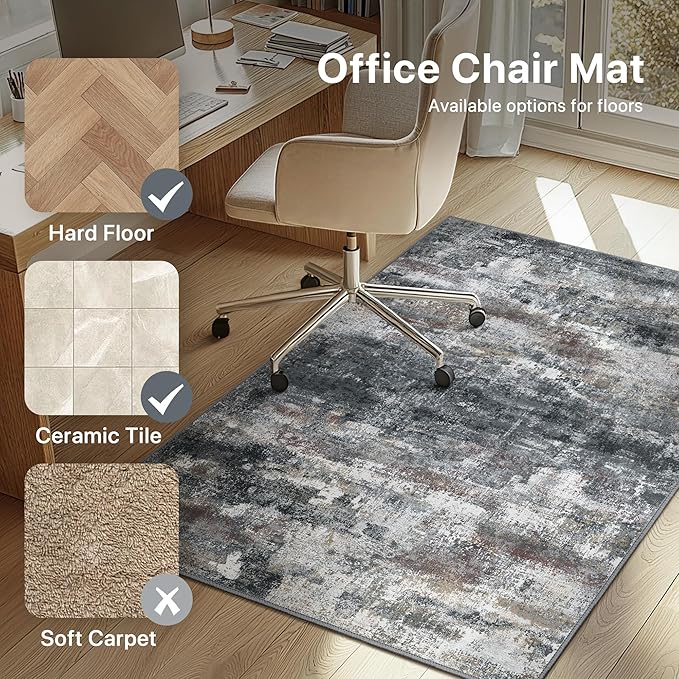 Office Chair Mat for Hardwood Tile Floor, Abstract 48"X 60" Desk Mats for - Image 3