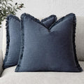 Foindtower Set of 2 Decorative Linen Fringe Throw Pillow Covers Cozy Farmhouse by Foindtower