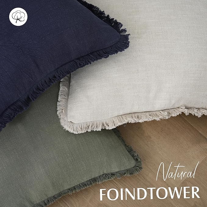 Foindtower Set of 2 Decorative Linen Fringe Throw Pillow Covers Cozy Boho - Image 4