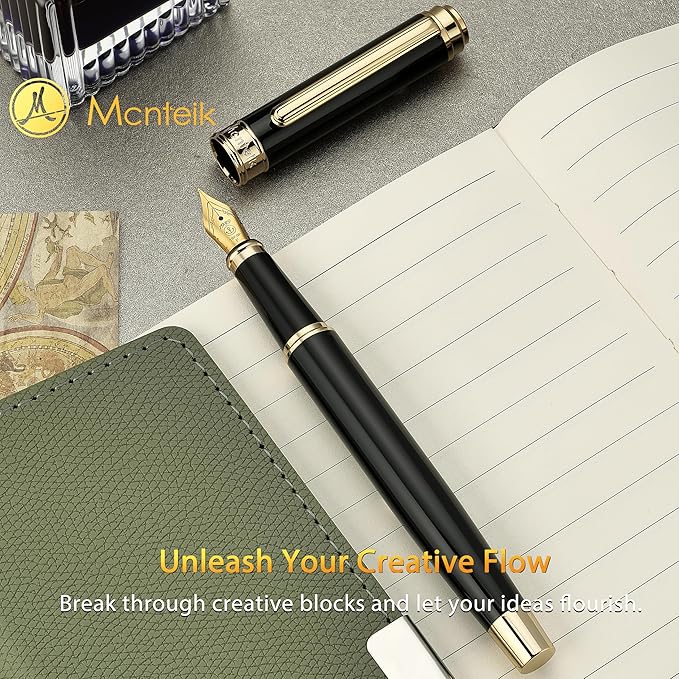 MCNTEIK 317 Fountain Pen, Stunning Luxury Black Piano Lacquer, 18K Gilded Nib - Image 8