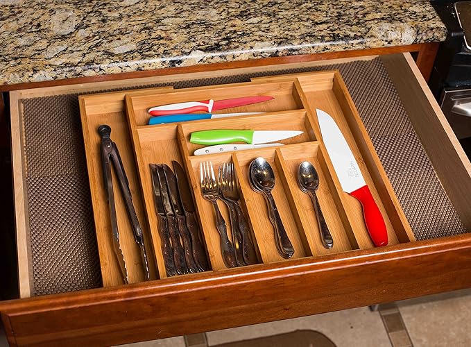 BIRDROCK HOME Bamboo Expandable Utility Drawer Organizer – Utensil Silverware – - Image 7