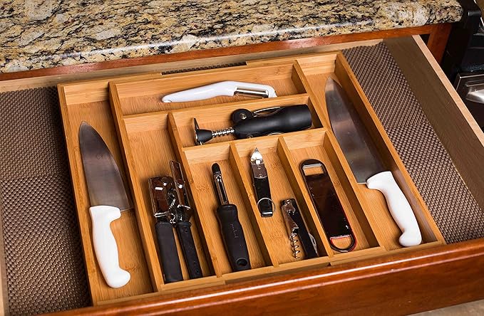 BIRDROCK HOME Bamboo Expandable Utility Drawer Organizer – Utensil Silverware – - Image 3